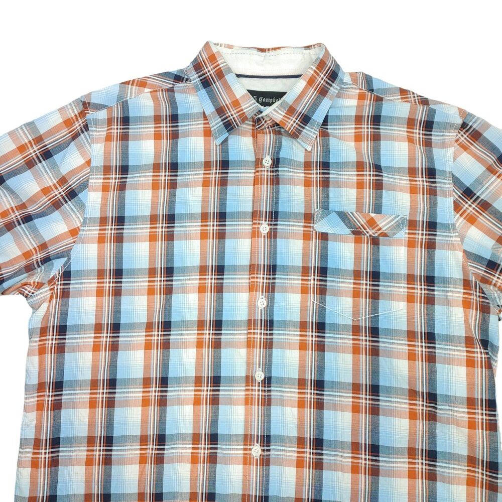J. Campbell Los Angeles Button Up Shirt Pocket Mens XL Orange Blue Plaid - Picture 3 of 8